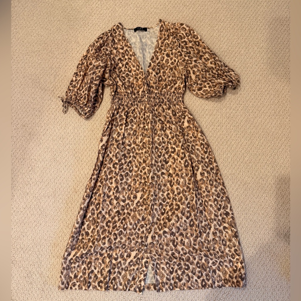 Leopard Print Linen maxi dress size S
